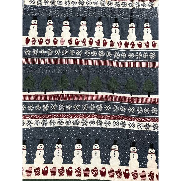Crown Crafts Cotton USA Snowman Fair Isle Winter Theme Tapestry Blanket Fringe - Picture 4 of 8